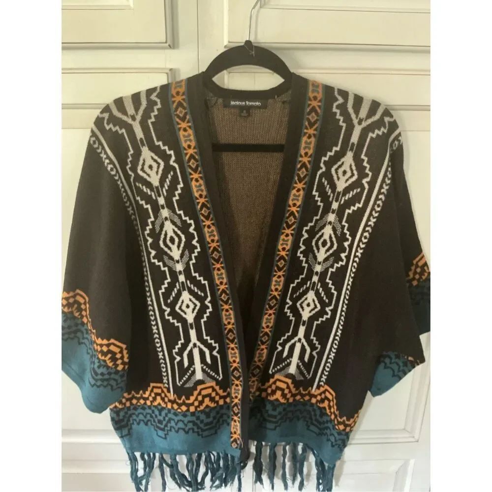 Jealous Tomato Fringe Cardigan Aztec Sz S Boho Southwestern